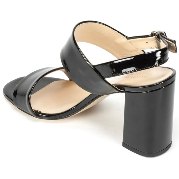MADE IN ITALY Summit Morna Black Patent Leather Slingback Block Heel Sandals 39 - Picture 2 of 8